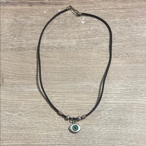 Vintage Black Cord Necklace with Green Eye Pendant